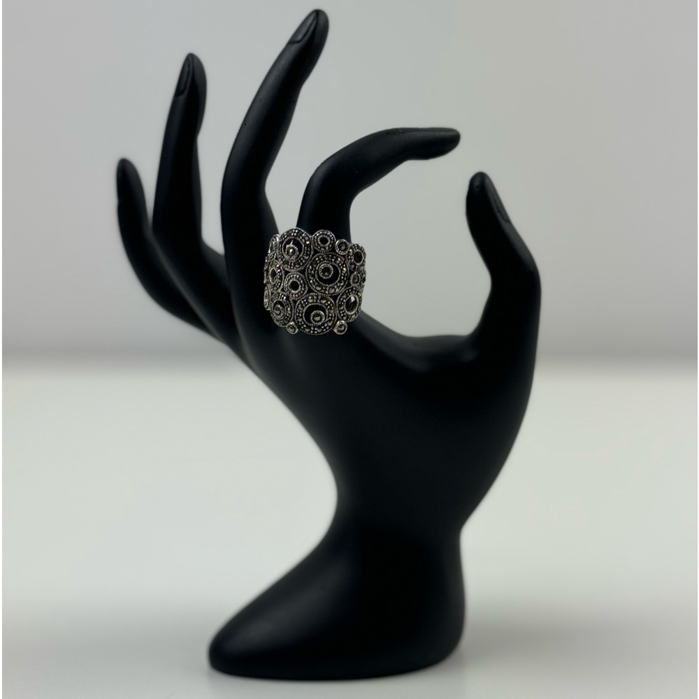 MARCASITE CIRCLES RING Wide Band CZ‎ Stones 925 STERLING SILVER Size 6.75